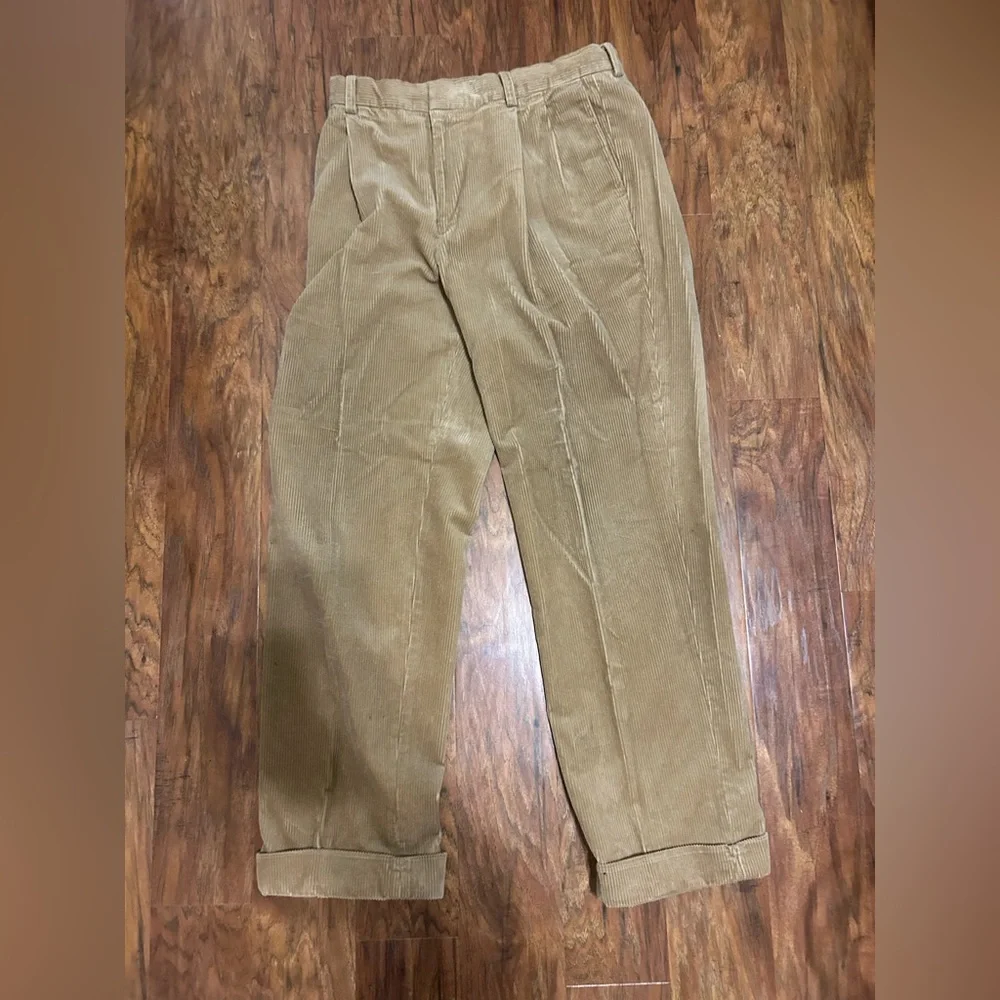 Men's Corduroy Pleated Front Trousers Tan Banana Republic Vintage - Picture 3 of 10